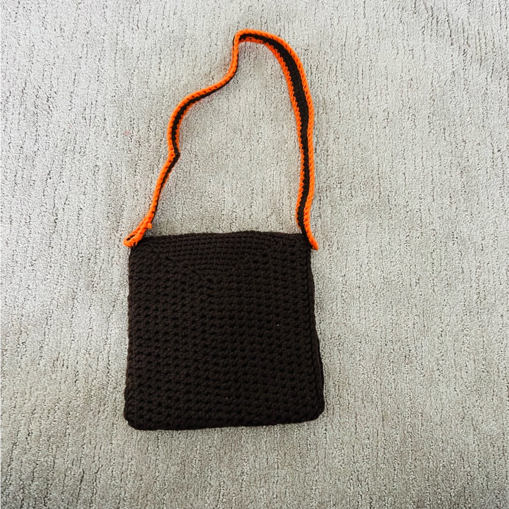 Vintage Crochet Orange and Brown Granny Square Purse - Picture 5 of 11
